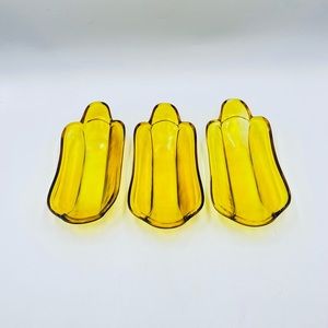 L E Smith Banana Split Sundae Amber Glass Dishes, Set of 3, Honey Gold Glassware